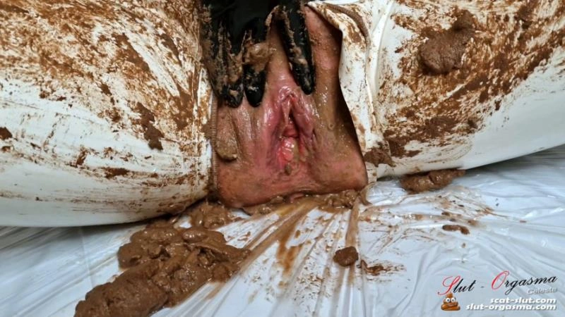 Scat Slut-Orgasma Celeste extreme scat play in white rubber catsuit and ... [FullHD/2025]